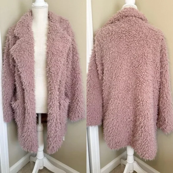 Hyfve Hyfve Hyfve M Teddy Sherpa Pink Faux Fur Coat Lined Good Condition Open - Picture 13 of 13